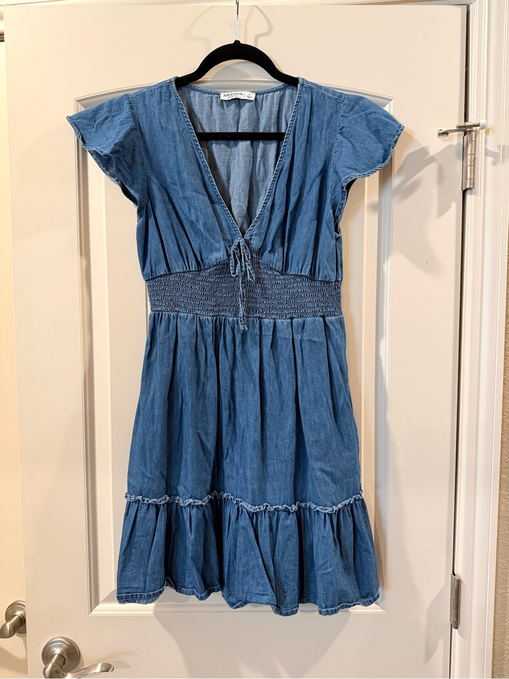 Arizona Jean Company Blue Chambray Smocked Waist Dress